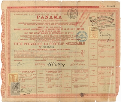 1880s Panama Canal Lottery Bond